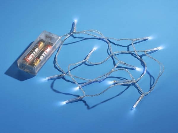 Batterie-LED-Lichterkette 10er, transparent, blau-weißes Licht