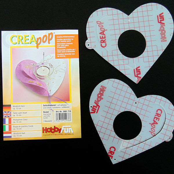 CREApop® Windlicht - Folie (selbstklebend) - Herz, ca. 15 cm, 2 Stück