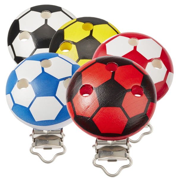 Schnulli-Ketten Clip Fussball, 37 mm x 11,5 mm, versch. Farben