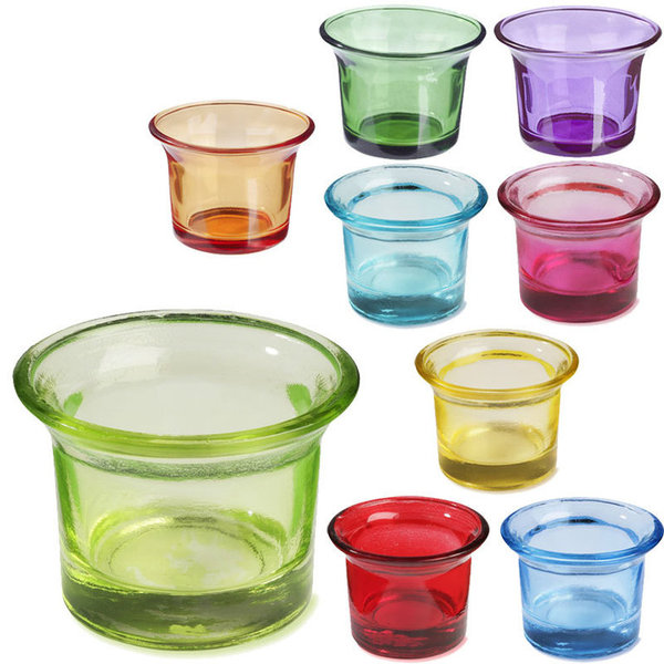 Teelichtglas farbig / transparent, 6,5 x 4,5 cm