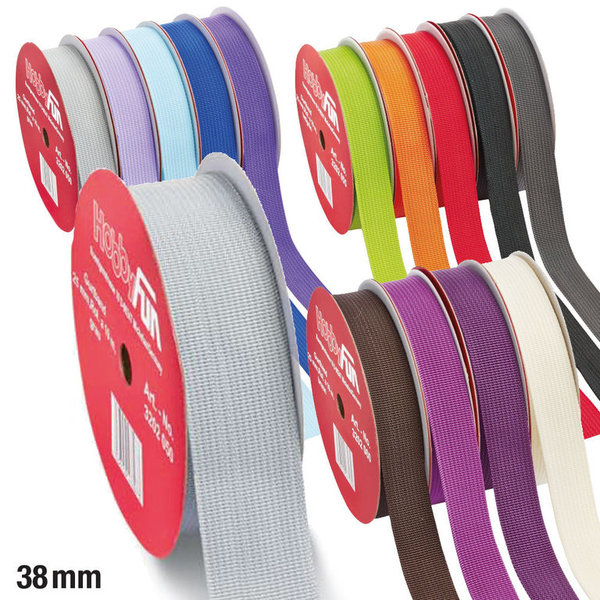 Gurtband 38 mm breit, Meterware, farbig