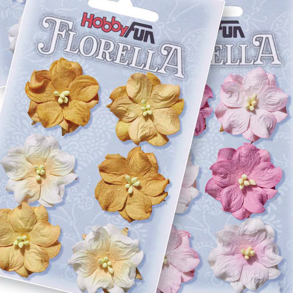 FLORELLA-Blüten aus Maulbeer-Papier, 3,5 cm, verschiedene Farben, 6 Stück