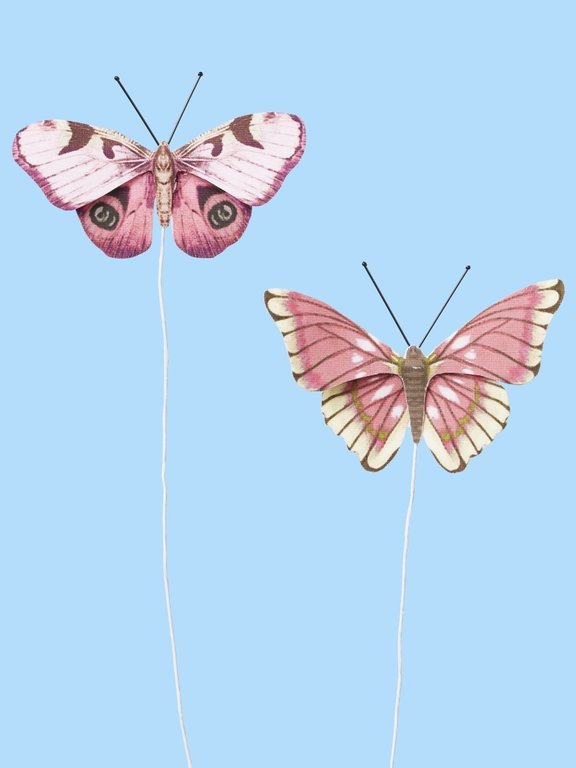 Schmetterling VI, 2 Stück, rosenholz-weiß/beige, ca 6 cm