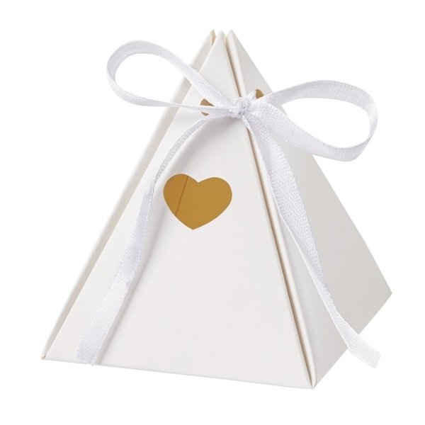 Papier-Box weiss, Pyramide mit Herz, 8,3 cm, 2 Stück
