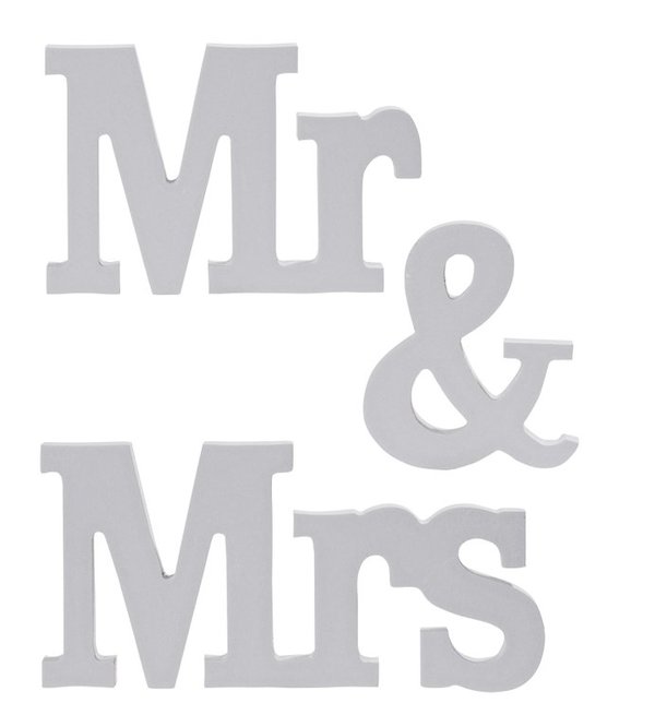 Mr & Mrs Holz-Deko ca. 8 cm, grau, rot oder weiß