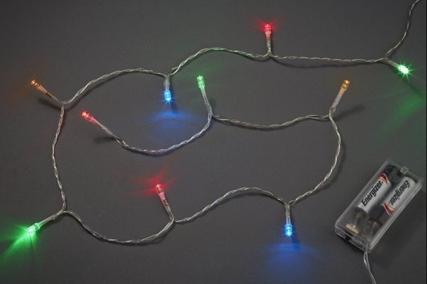 Batterie-LED-Lichterkette 10er, transparent, buntesLicht