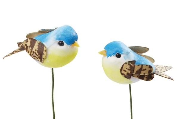 Deko-Vögel ca. 4 cm, gelb/blau