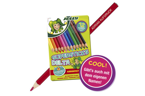JOLLY Supersticks DELTA 12 Farben, 3-kant, optional mit Namen des Kindes