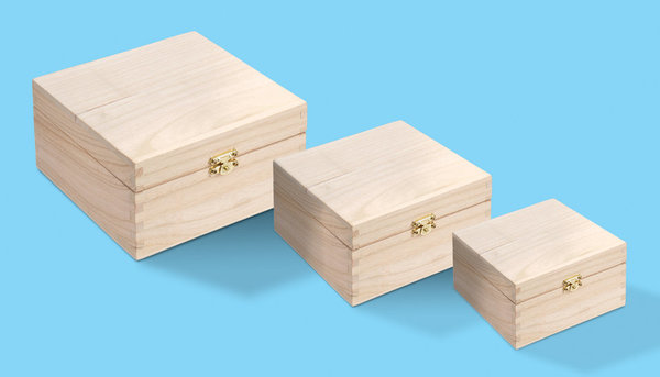 Holz-Boxen, 3er Set,16, 13 und 10 cm
