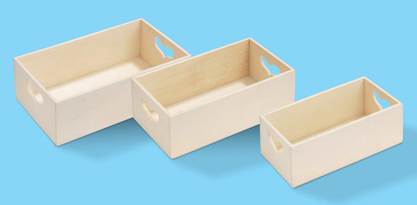 Holz-Kisten mit Herz, 3er Set, 20, 18 und 16 cm
