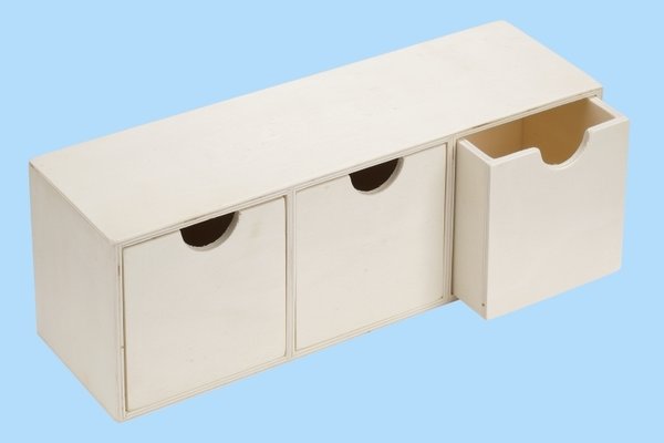Holz-Box mit 3 Schubladen, 29,5 x 8,5 x 9,5 cm